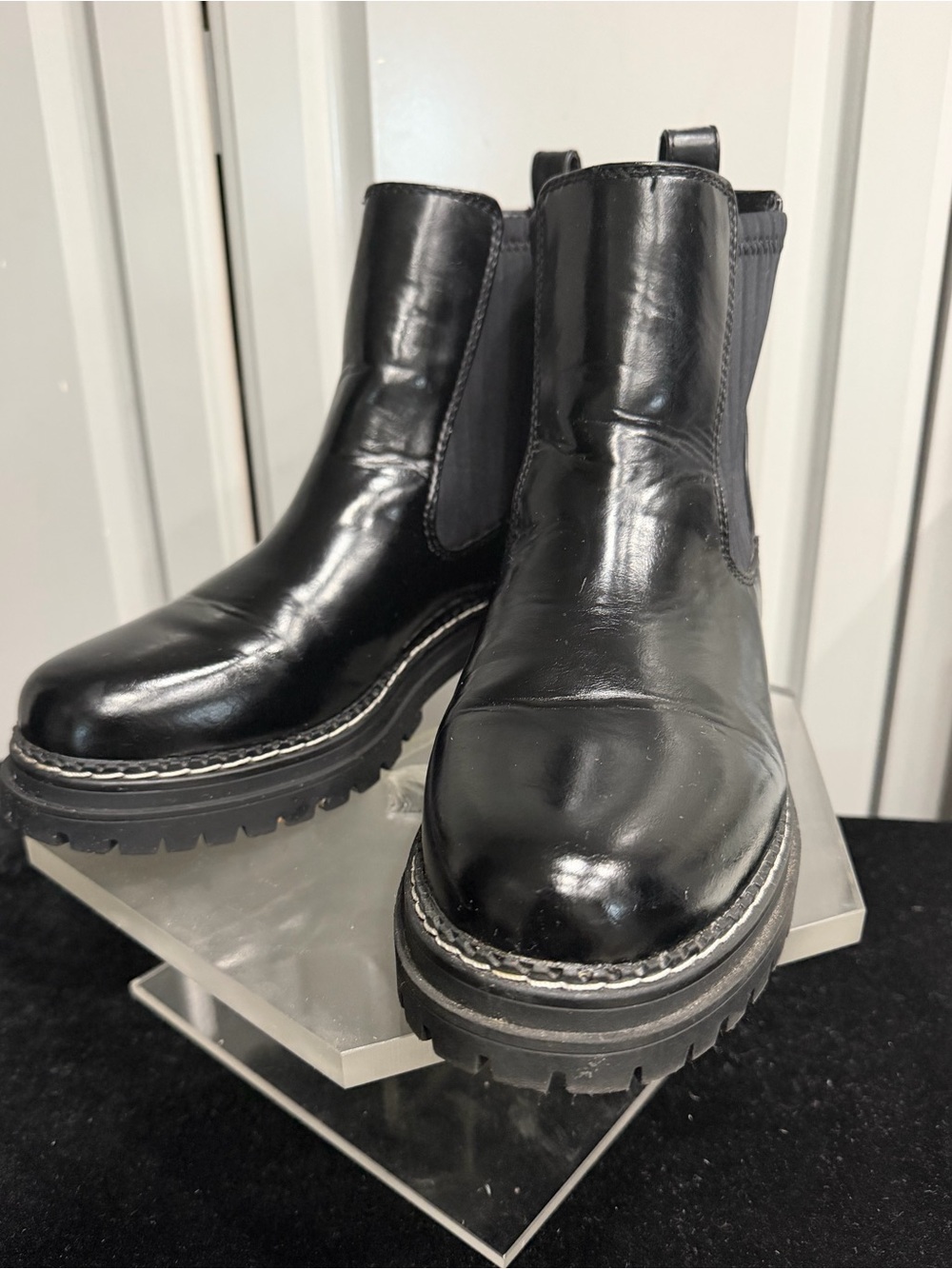 Sam & Lavi Black Leather Chelsea Lug Boots